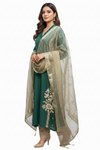 Elegant Teal Green Embroidered Suit Set with Organza Dupatta
