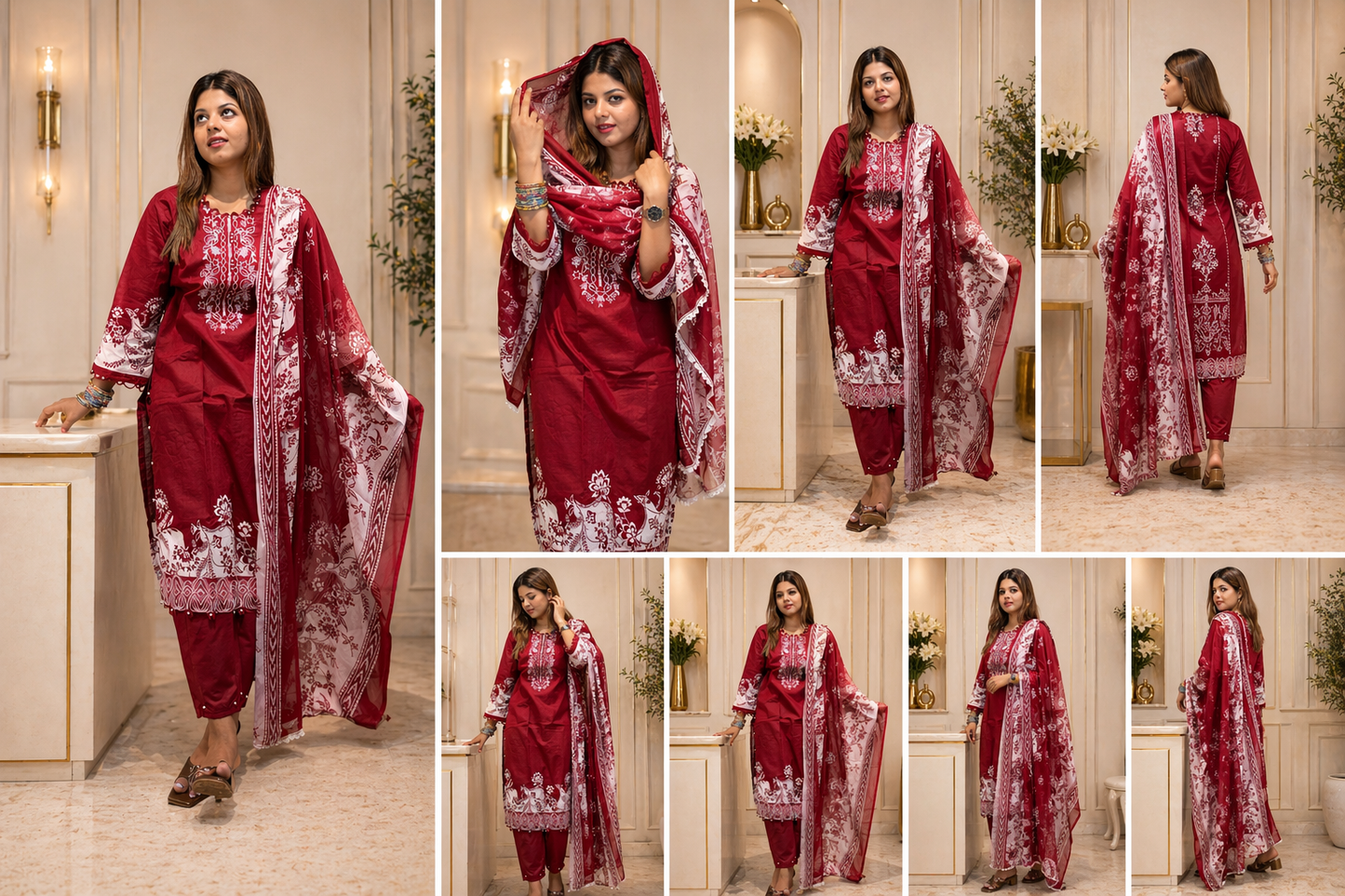 Pakistani Lawn Suit with Chiffon Dupatta & Embroidery