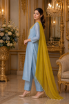 Elegant Sky Blue Suit with Mustard Dupatta – Embroidered Festive Wear for Women