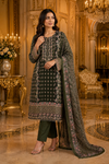 Elegant Dark Green Long Suit with Neck Work Design & Palazzo Pants – Premium Festive Ethnic Wear for Women
