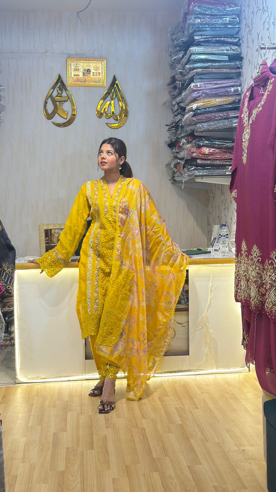 Yellow Embroidered Pakistani Suit with Dupatta