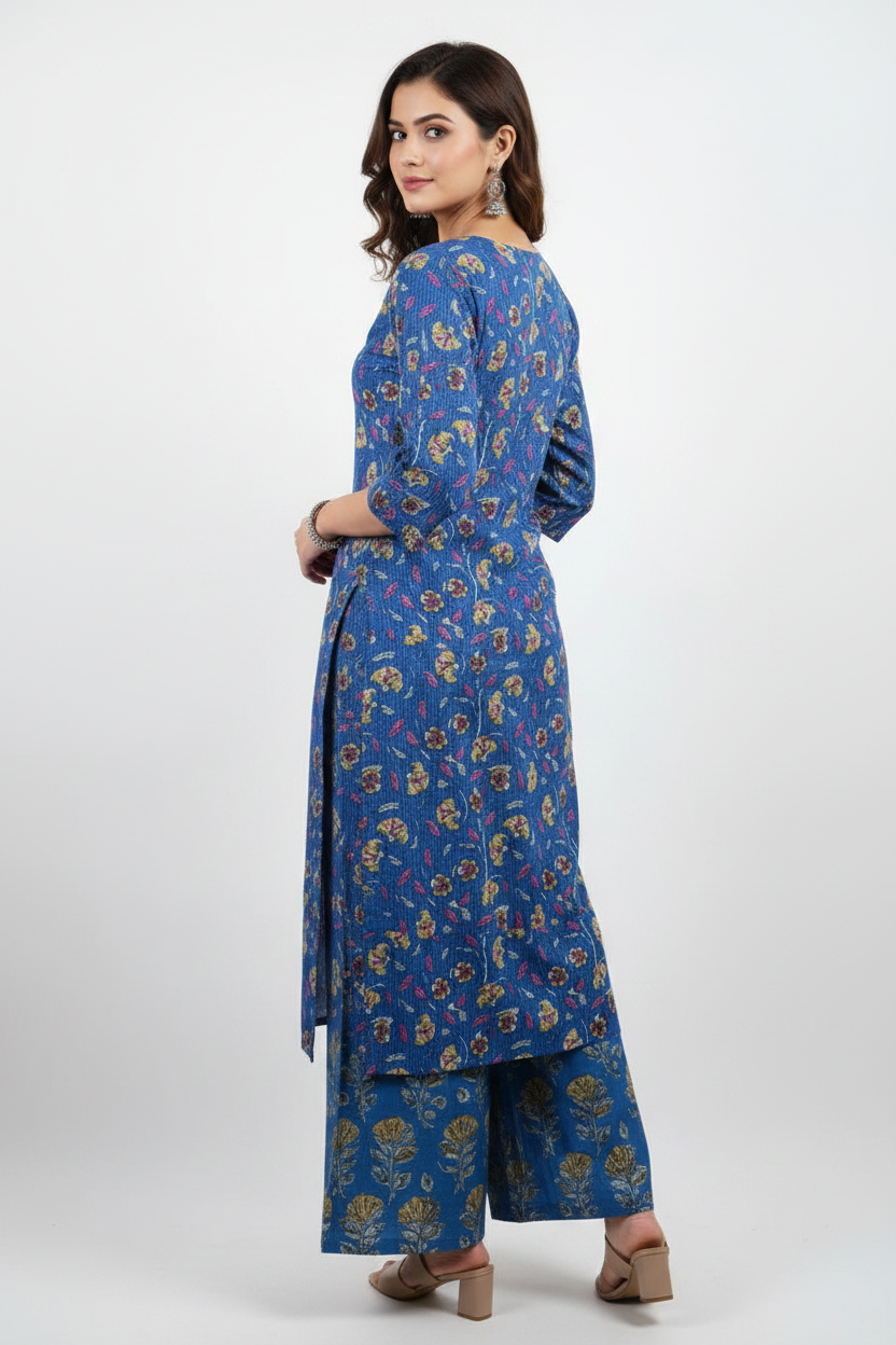 Denim Blue Embroidered Suit