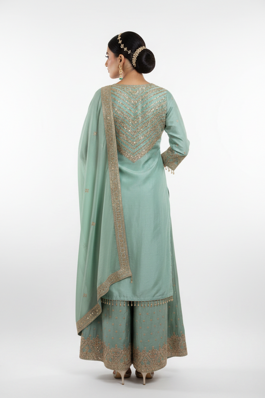 Sage Green Sharara Suit Set with Dupatta