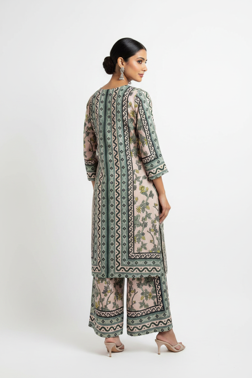 Olive Green Floral Printed Co-ord Set