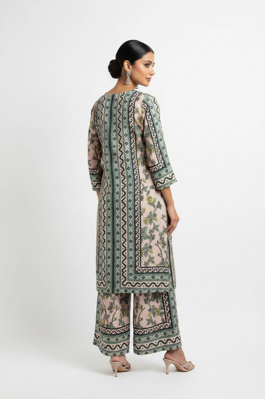 Olive Green Floral Printed Co-ord Set