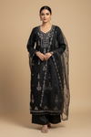 Black Silver Embroidery Suit - Front