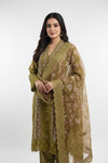 Olive Gold Embroidered Cotton Suit
