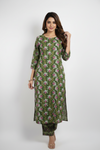 Olive Green Floral Printed Cotton Co-ord Set