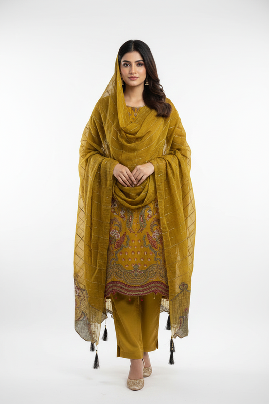 Mustard Embroidered Suit