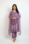 Lilac Grey Embroidered Suit Set with Dupatta
