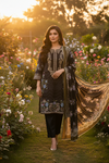 Black Floral Embroidered Suit Set
