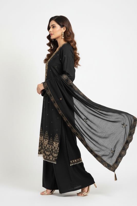 Black Gold Cutwork Suit - Side View