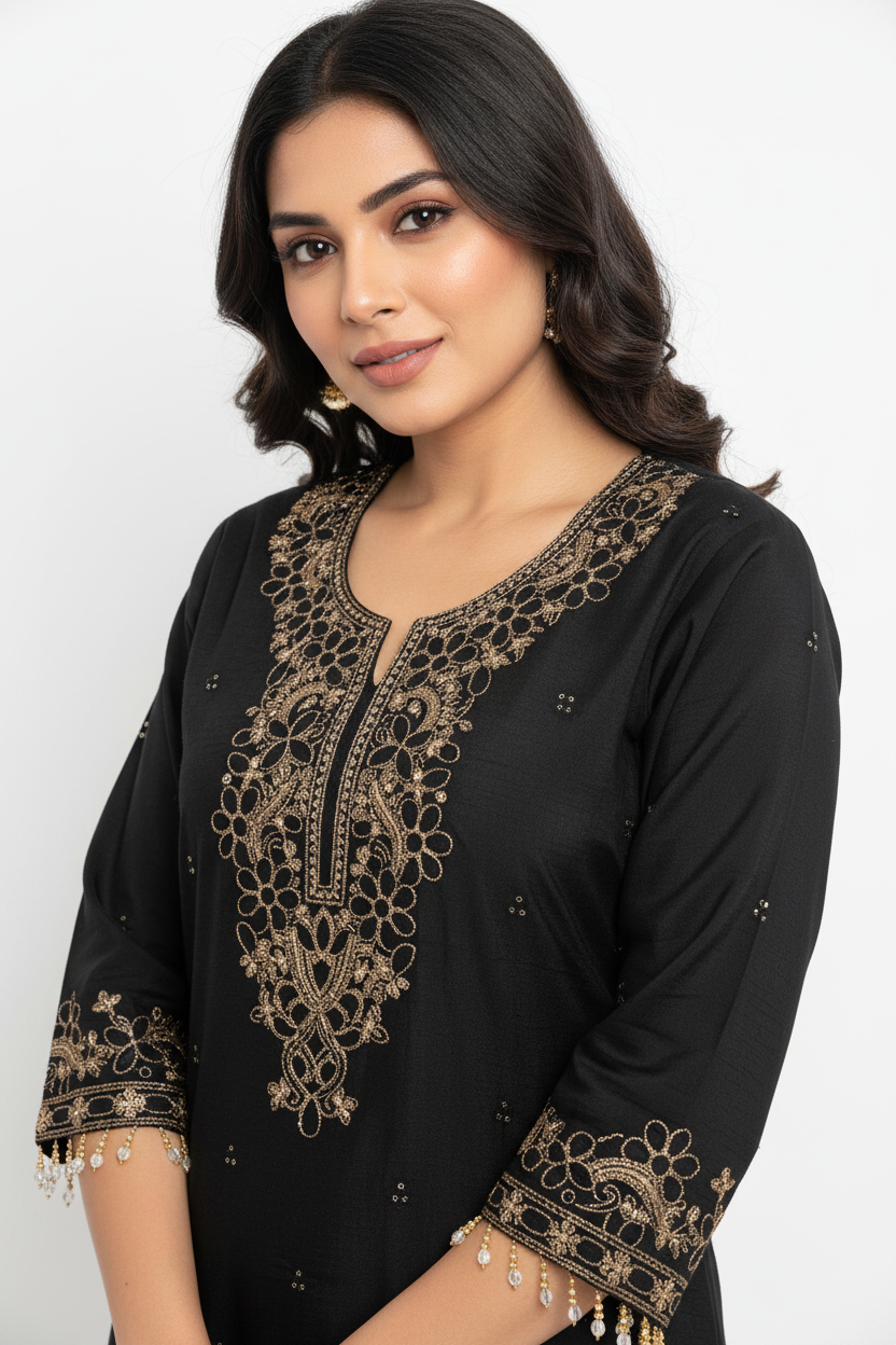 Black Gold Cutwork Suit - Detail View