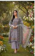 Grey Floral Embroidered Suit Set