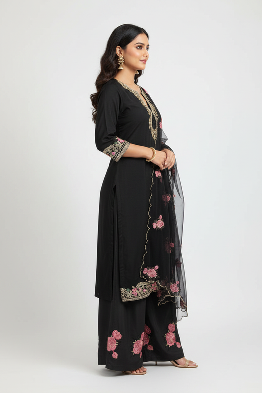 Black Floral Co-ord Set - Side View
