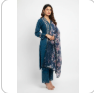 Teal Blue Cotton Printed Suit