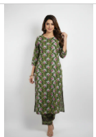 Olive Green Floral Printed Cotton Co-ord Set