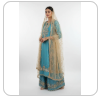 Mint Grey Embroidered Suit Set with Dupatta