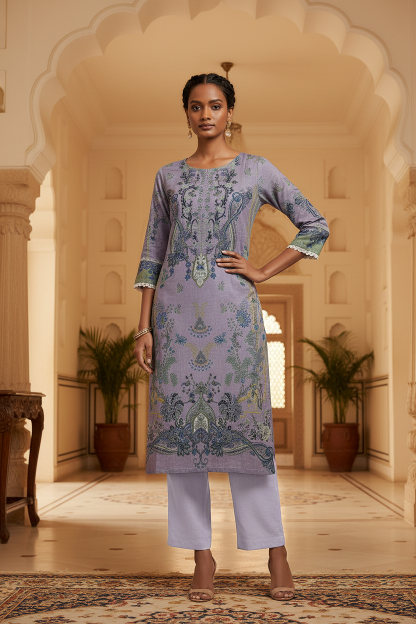Lavender Paisley Printed 2-Piece Suit Set