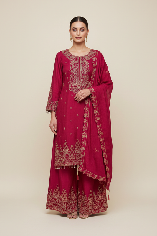 Magenta Cutwork Suit – Front View