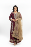 Maroon Embroidered Suit Set with Golden Dupatta