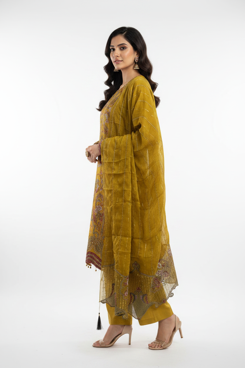 Mustard Embroidered Suit
