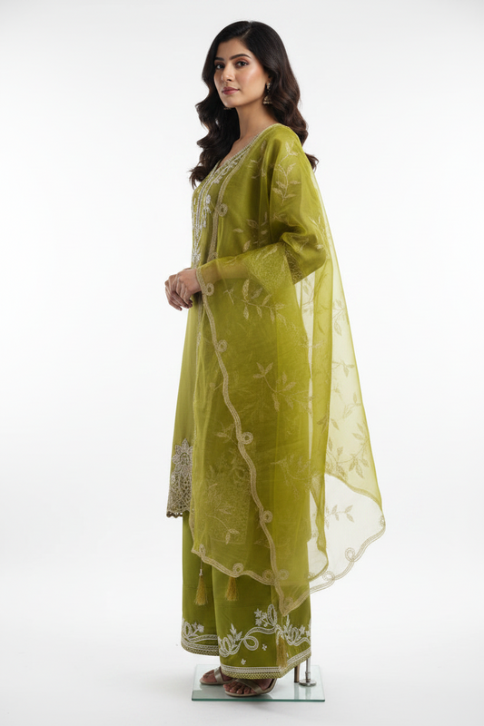 Lime Green Embroidered Suit