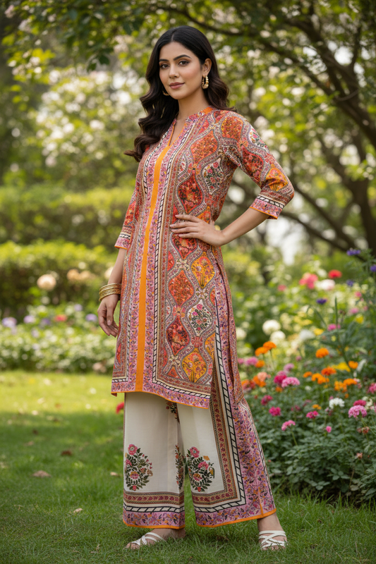 Peach Floral Printed Co-ord Set