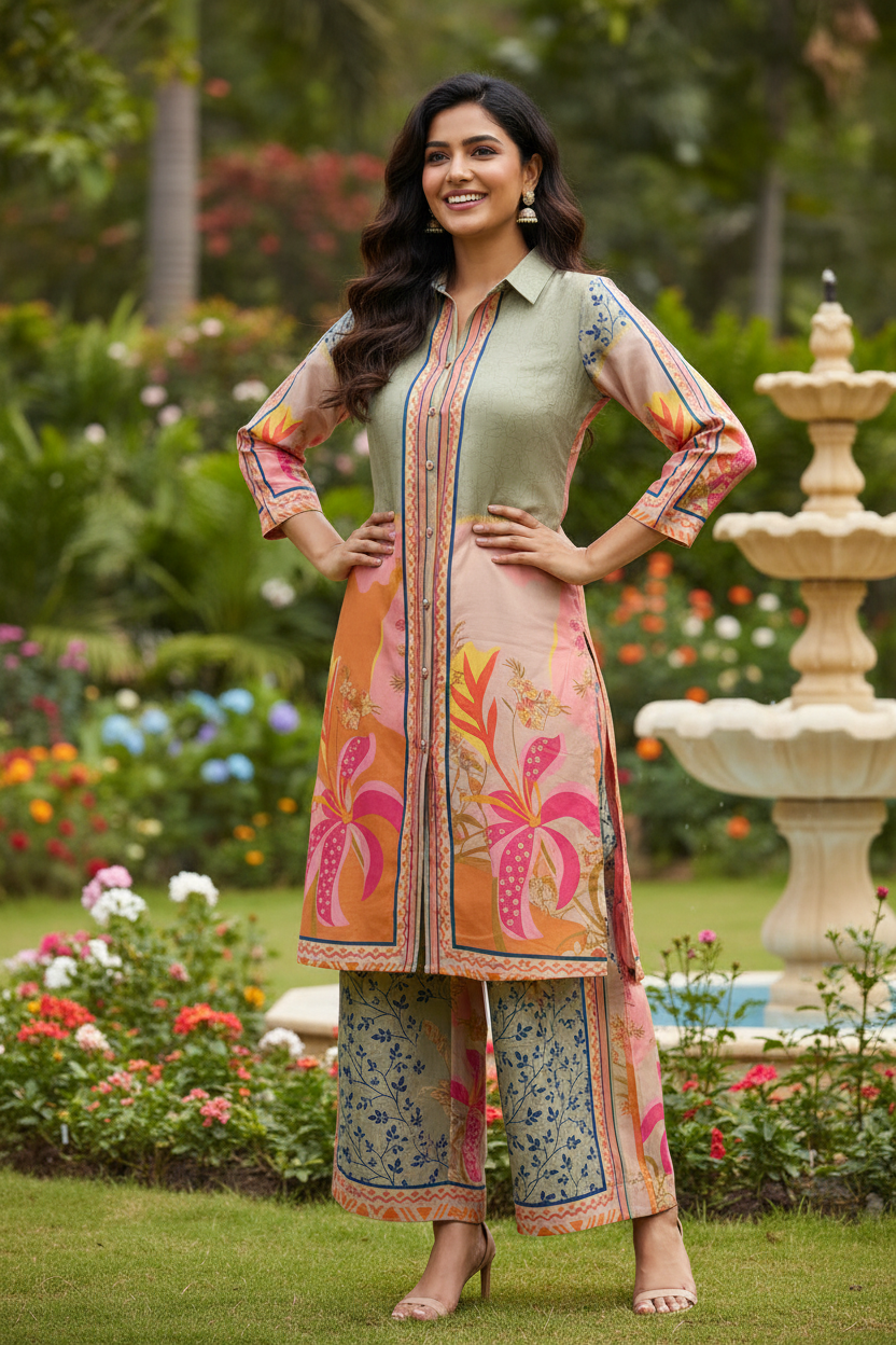 Sage Green & Peach Floral Co-ord Set