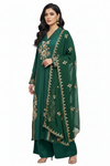 Royal Emerald Green Embroidered Suit Set with Dupatta for Women