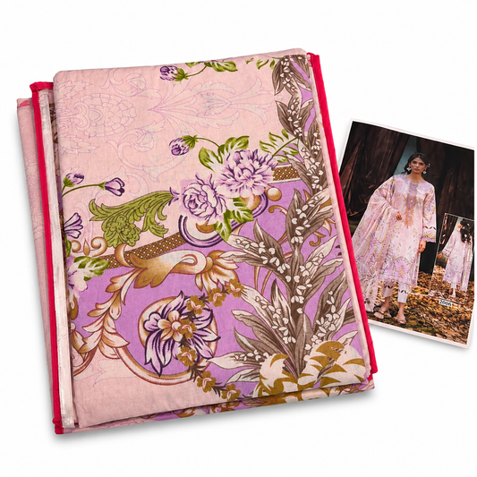 Premium Unstitched Dress Material – Pink & Lavender Floral Print