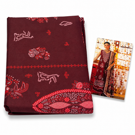 Premium Unstitched Dress Material – Maroon Bandhani Paisley Print