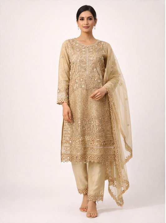 Husnara Cutwork Heavy Suit with Organza Dupatta