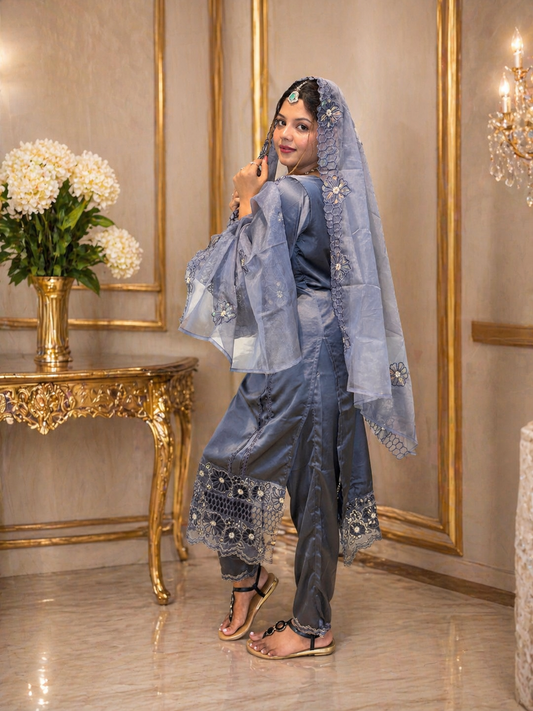 Pakistani Cutwork Suit with Organza Dupatta