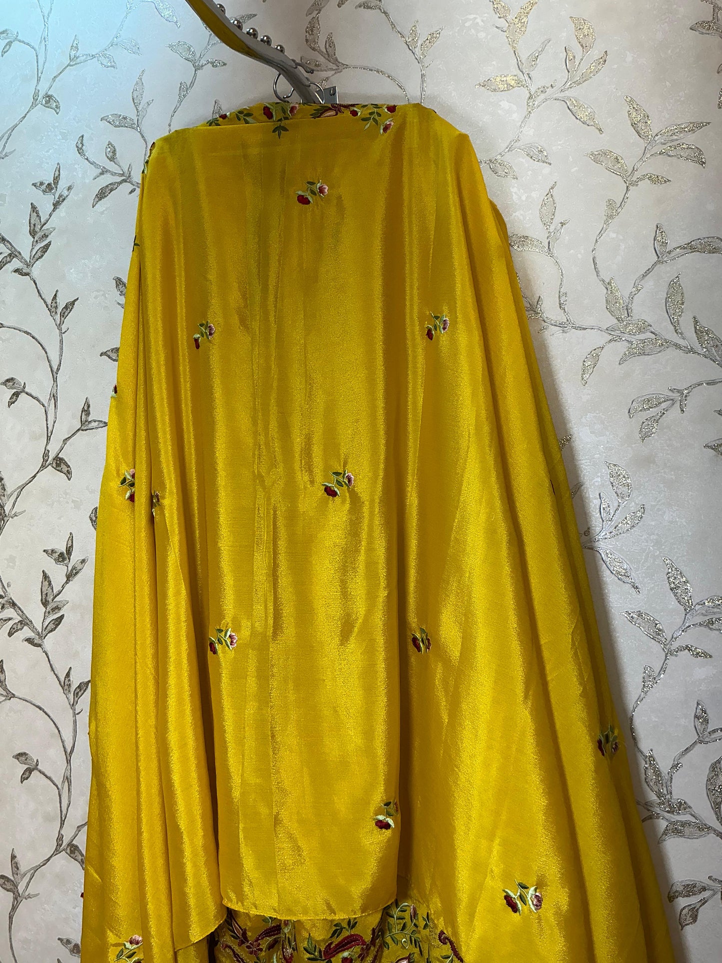 Yellow Floral Embroidered Straight Suit with Dupatta