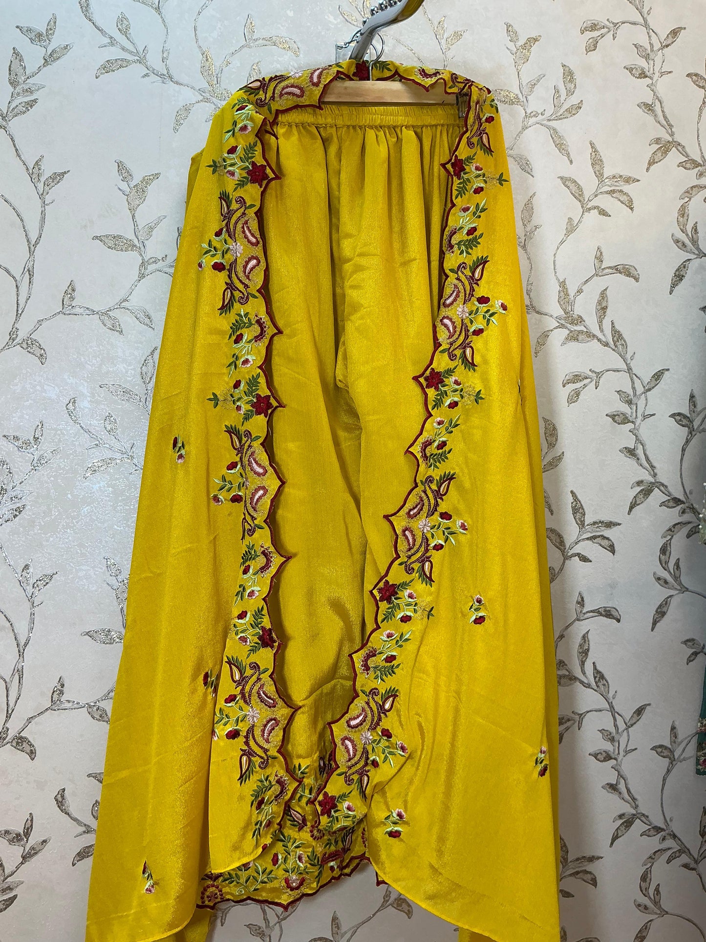 Yellow Floral Embroidered Straight Suit with Dupatta