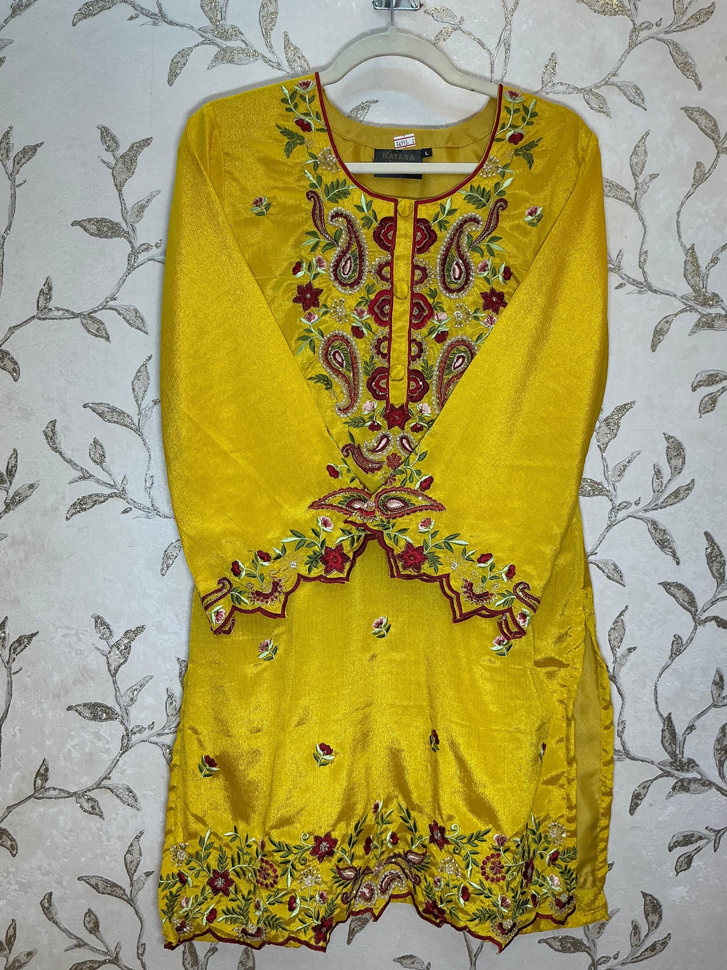 Yellow Floral Embroidered Straight Suit with Dupatta