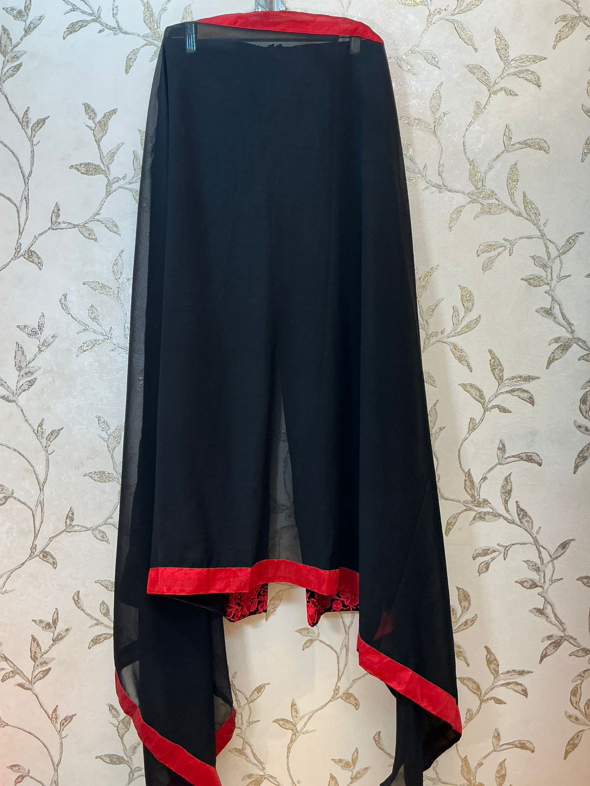 Black Red Embroidered Straight Suit with Organza Dupatta