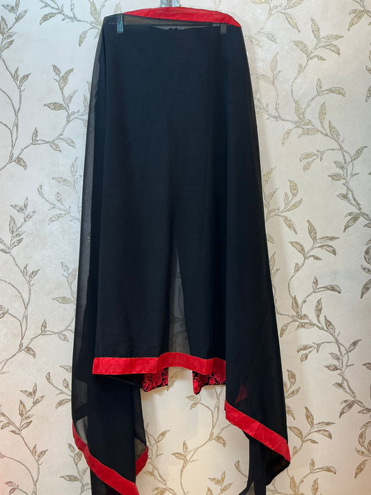Black Red Embroidered Straight Suit with Organza Dupatta