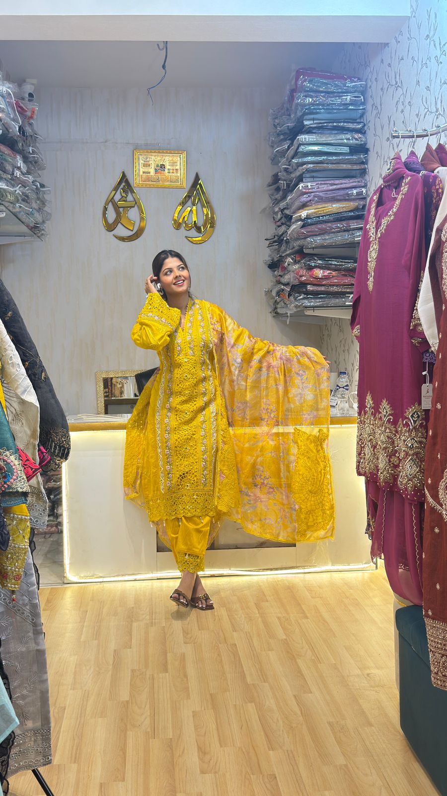 Yellow Embroidered Pakistani Suit with Dupatta