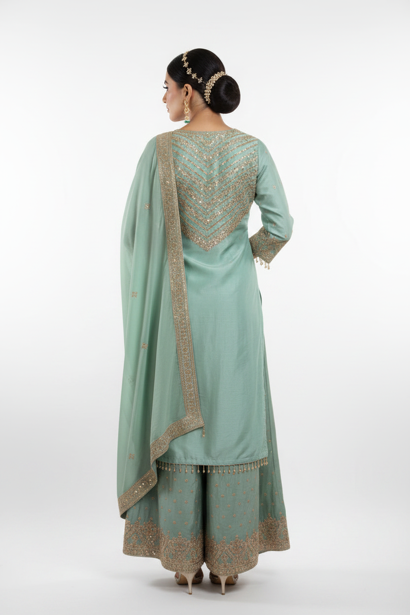 Sage Green Sharara Suit Set with Dupatta