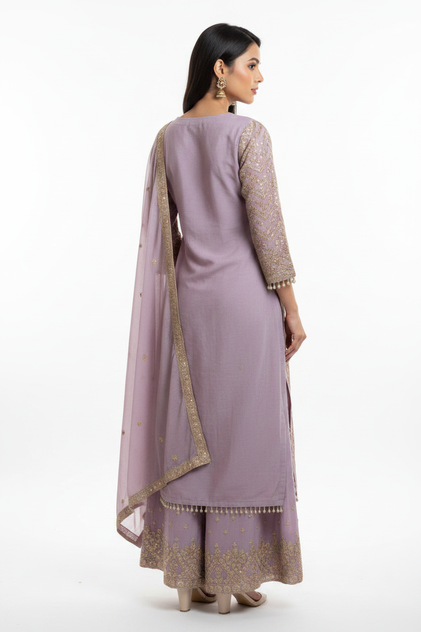 Mauve Taupe Palazzo Suit Set with Dupatta