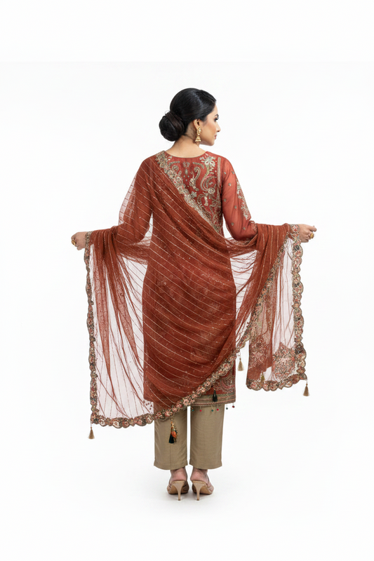 Rust Brown Embroidered 3-Piece Suit