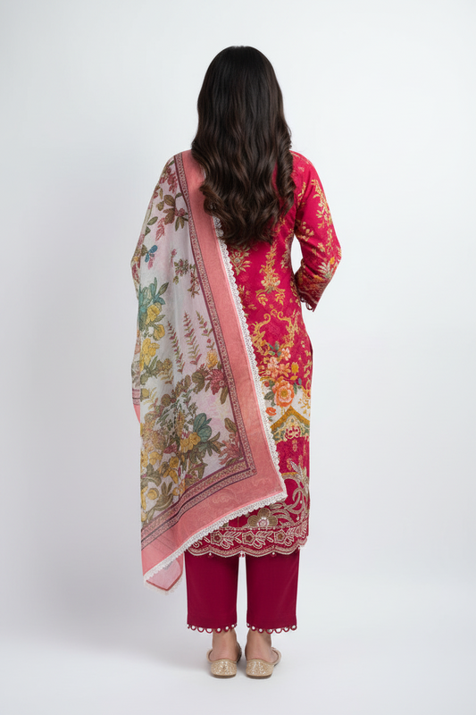 Pink Floral Printed 3-Piece Suit