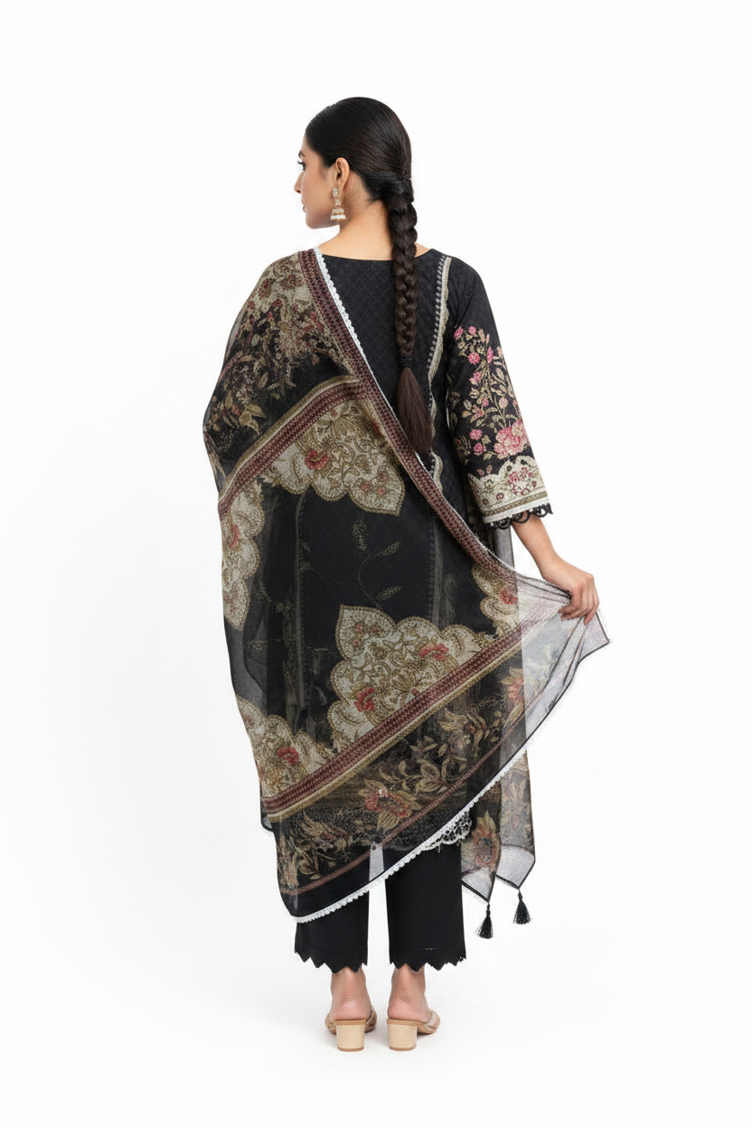 Black Embroidered 3-Piece Suit