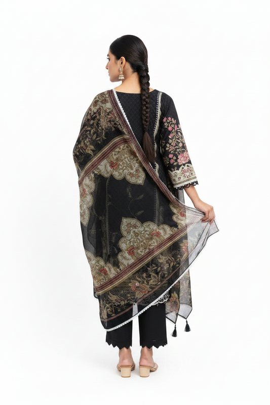 Black Embroidered 3-Piece Suit