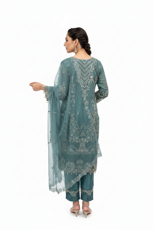 Teal Blue Straight Suit Set