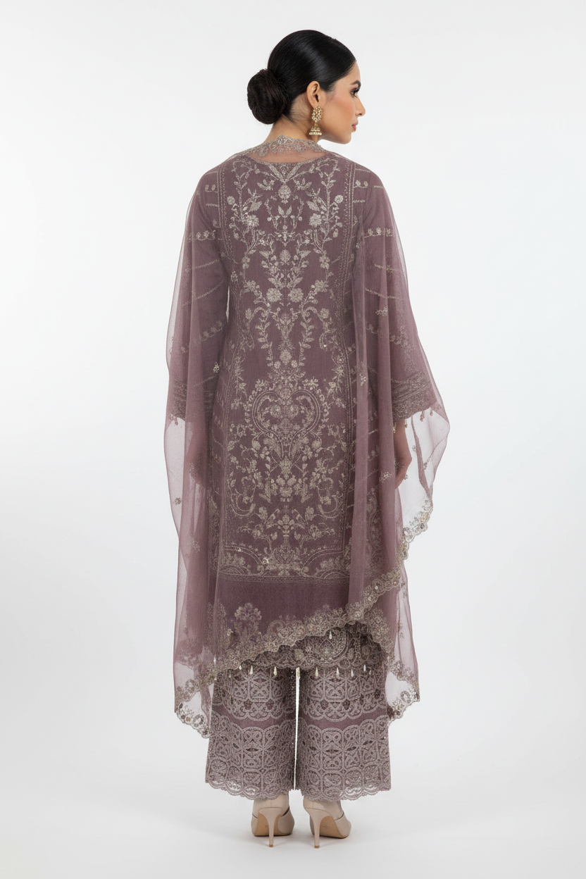 Pink Embroidered Sharara Suit Set