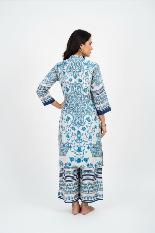 Teal Blue Mughal Print Co-ord Set