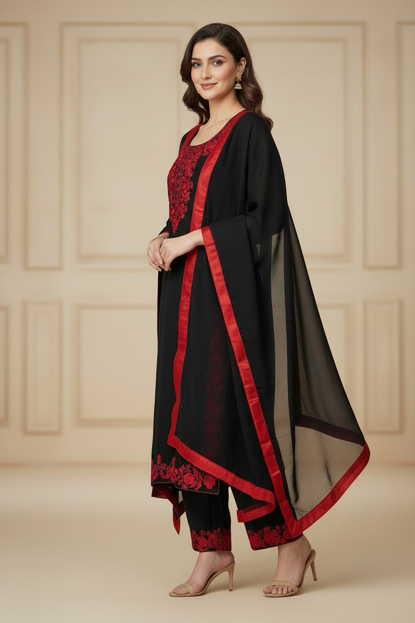 Black Red Kurti - Three Quarter Angle